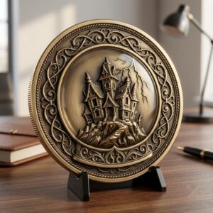 Spooky Halloween Coin Engraving Depth Map, Haunted Token Relief for Laser