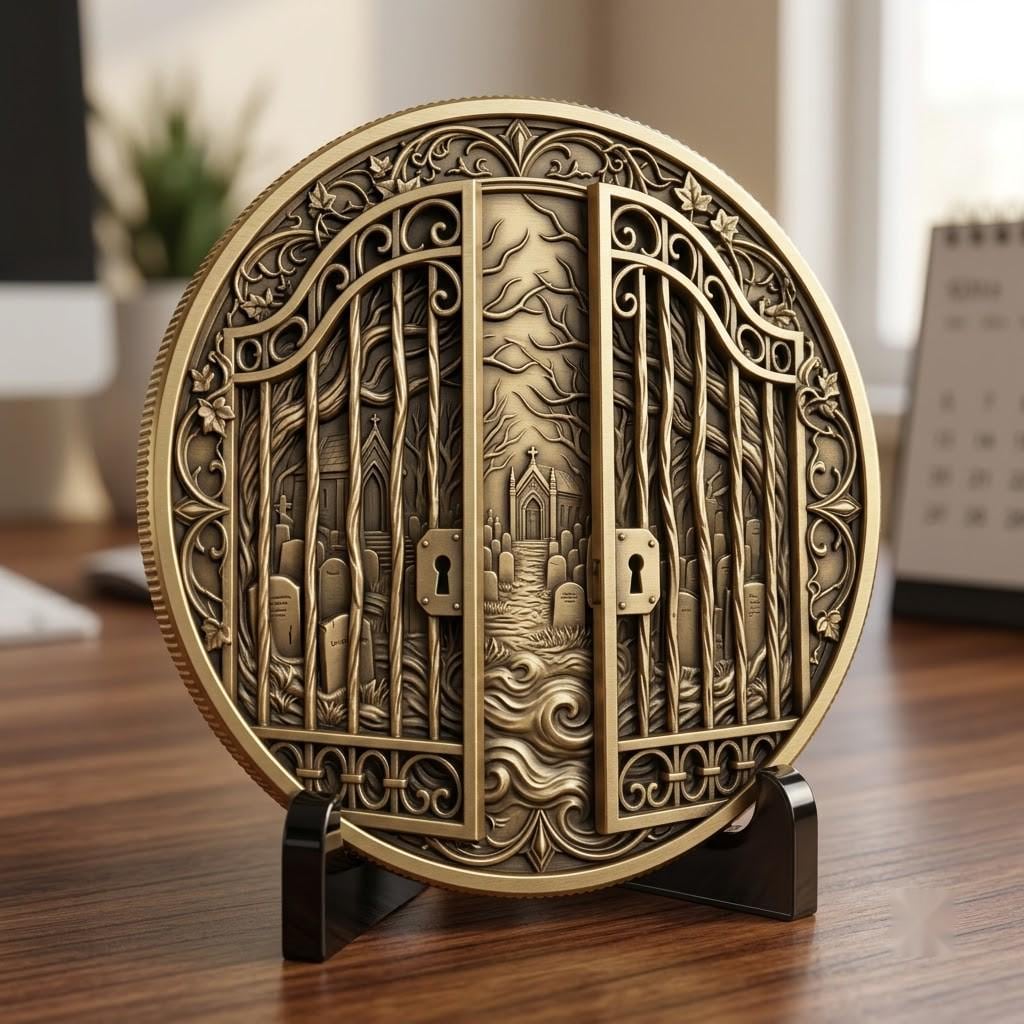 Spooky Halloween Coin Engraving Depth Map, Haunted Token Relief for Laser