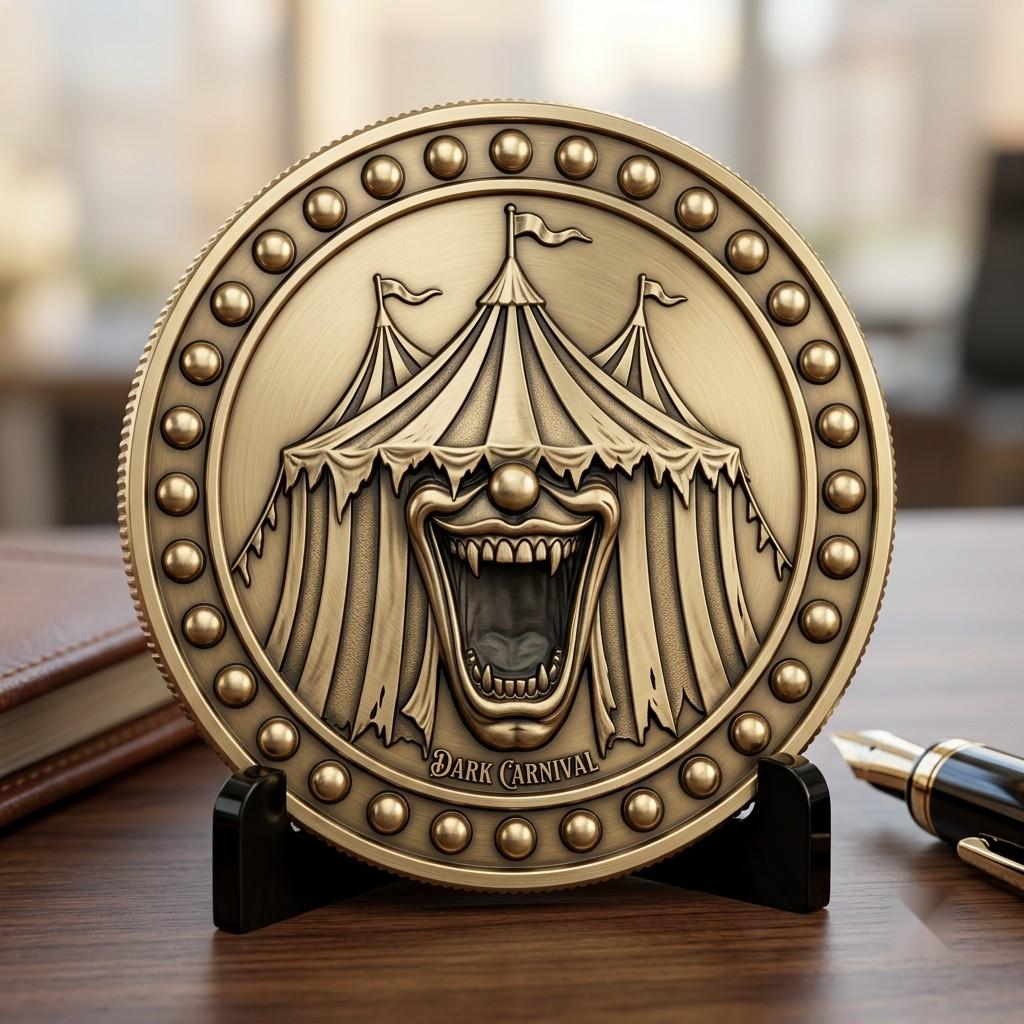 Spooky Halloween Coin Engraving Depth Map, Haunted Token Relief for Laser