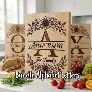Sunflower Monogram Alphabet, Custom Family Surname Engraving Design for Board