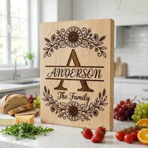 Sunflower Monogram Alphabet, Custom Family Surname Engraving Design for Board