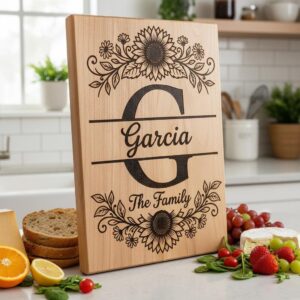 Sunflower Monogram Alphabet, Custom Family Surname Engraving Design for Board
