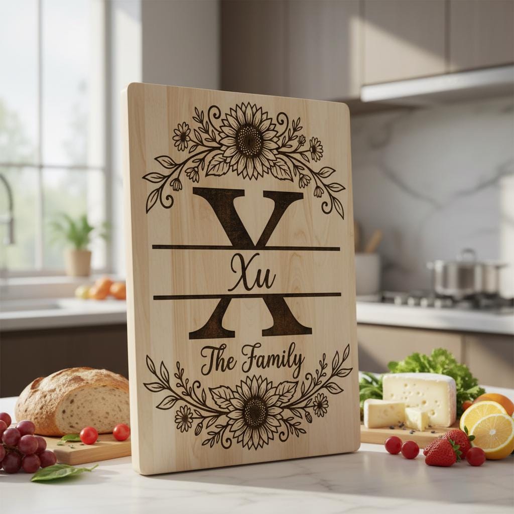 Sunflower Monogram Alphabet, Custom Family Surname Engraving Design for Board