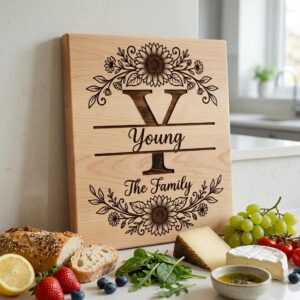 Sunflower Monogram Alphabet, Custom Family Surname Engraving Design for Board