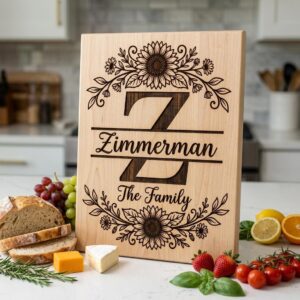 Sunflower Monogram Alphabet, Custom Family Surname Engraving Design for Board