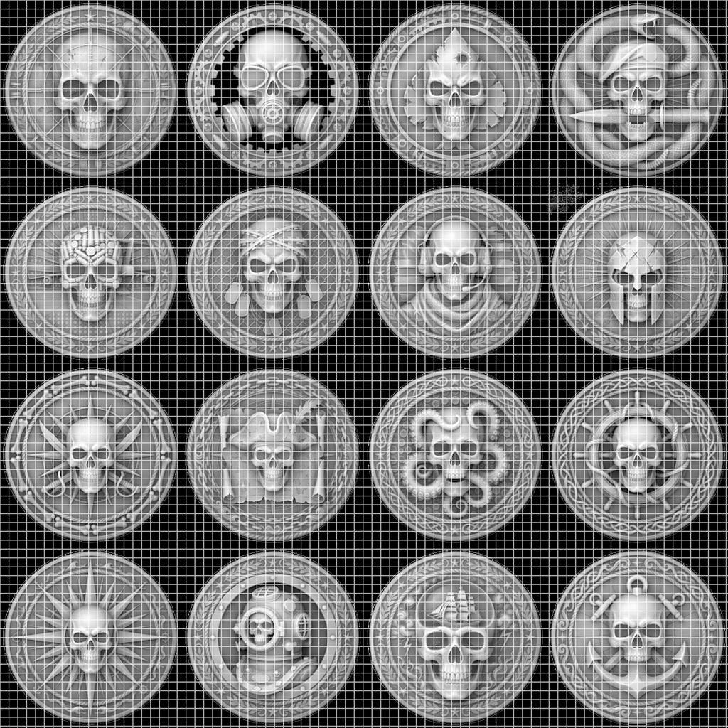 Tactical Skull Challenge Coin Depth Maps, Military Laser Engraving Relief