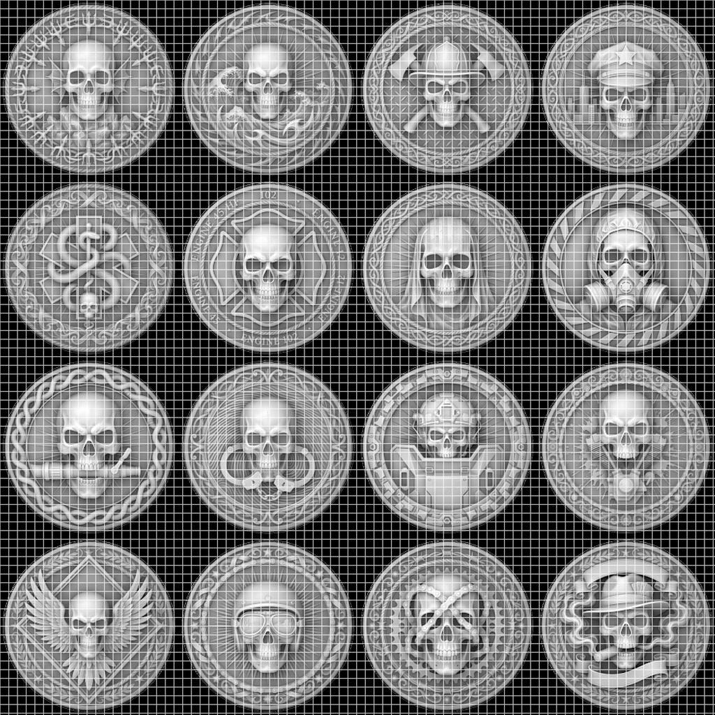 Tactical Skull Challenge Coin Depth Maps, Military Laser Engraving Relief