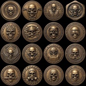 Tactical Skull Challenge Coin Depth Maps, Military Laser Engraving Relief