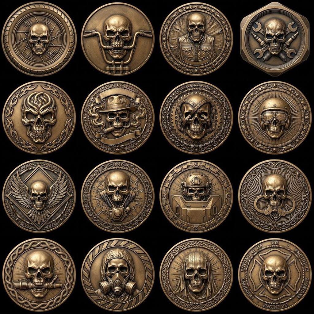 Tactical Skull Challenge Coin Depth Maps, Military Laser Engraving Relief