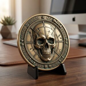 Tactical Skull Challenge Coin Depth Maps, Military Laser Engraving Relief