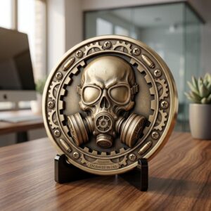 Tactical Skull Challenge Coin Depth Maps, Military Laser Engraving Relief