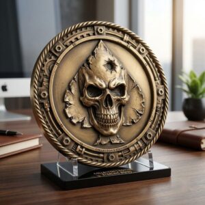 Tactical Skull Challenge Coin Depth Maps, Military Laser Engraving Relief