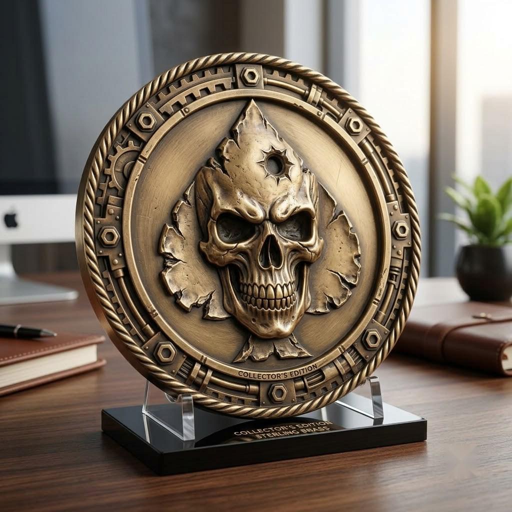 Tactical Skull Challenge Coin Depth Maps, Military Laser Engraving Relief