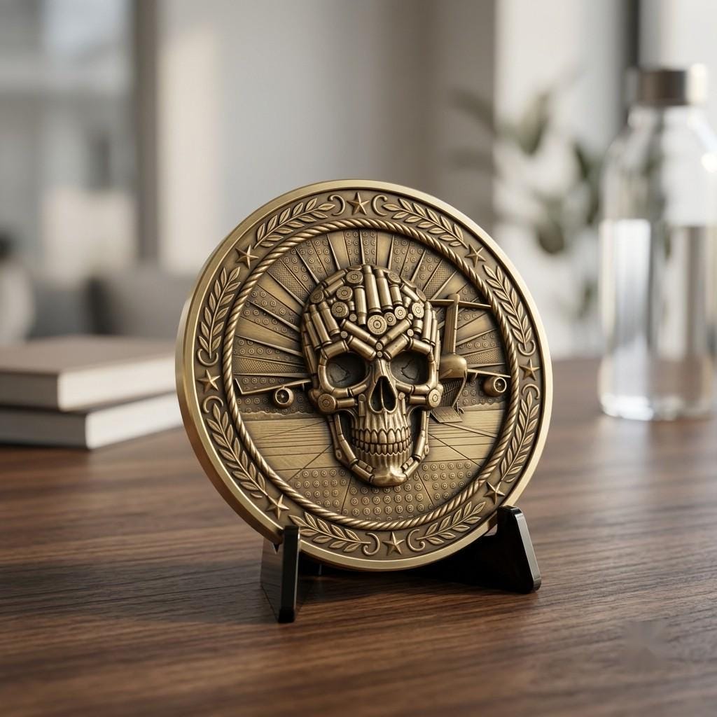 Tactical Skull Challenge Coin Depth Maps, Military Laser Engraving Relief