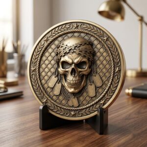 Tactical Skull Challenge Coin Depth Maps, Military Laser Engraving Relief