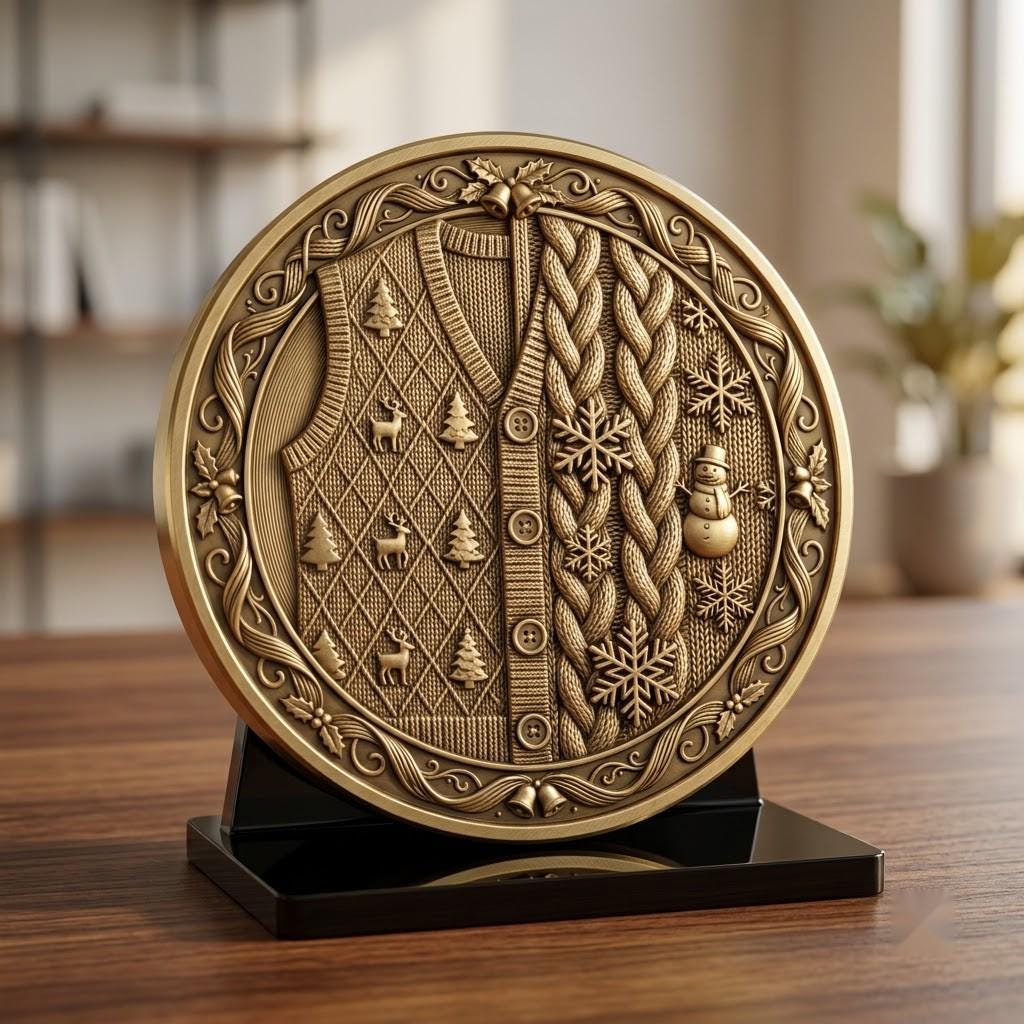 Ugly Christmas Sweater Depth Map, Knitted Challenge Coin Laser Engraving Relief