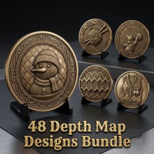 Ugly Sweater Christmas Challenge Coin, Laser Engraving Depth Map PNG Bundle