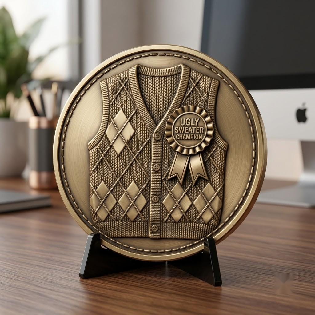 Ugly Sweater Christmas Challenge Coin, Laser Engraving Depth Map PNG Bundle