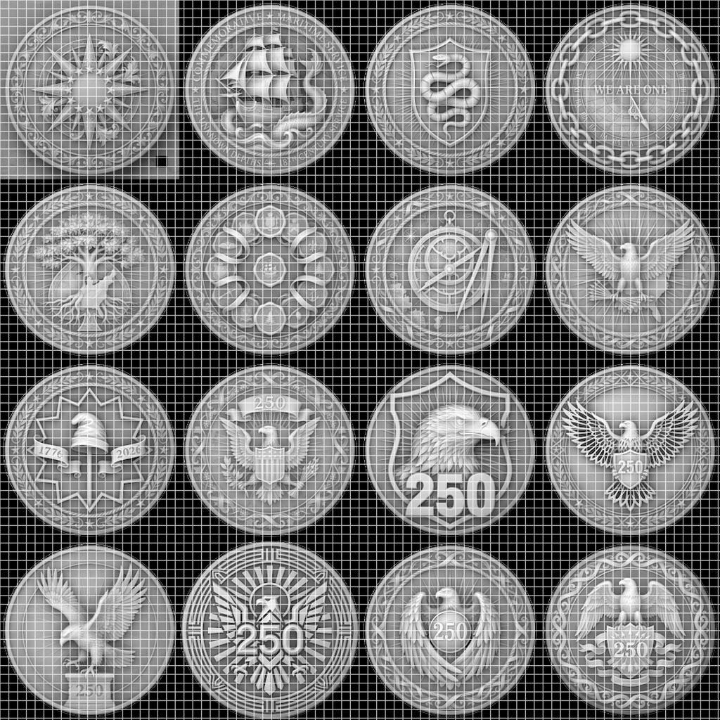 US Anniversary Crest Challenge Coin Laser Engraving Depth Map, Vintage PNG