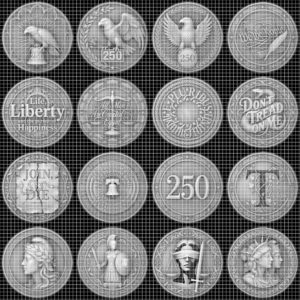 US Anniversary Crest Challenge Coin Laser Engraving Depth Map, Vintage PNG