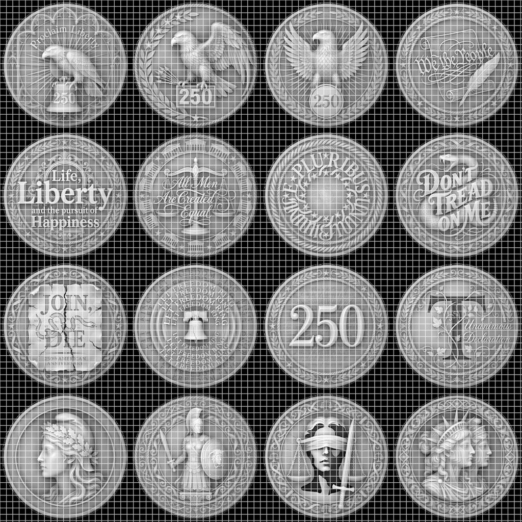 US Anniversary Crest Challenge Coin Laser Engraving Depth Map, Vintage PNG