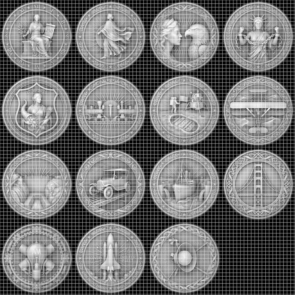 US Anniversary Crest Challenge Coin Laser Engraving Depth Map, Vintage PNG