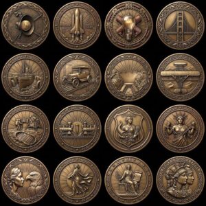 US Anniversary Crest Challenge Coin Laser Engraving Depth Map, Vintage PNG