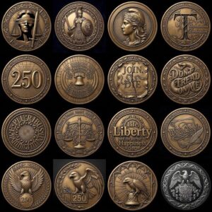 US Anniversary Crest Challenge Coin Laser Engraving Depth Map, Vintage PNG