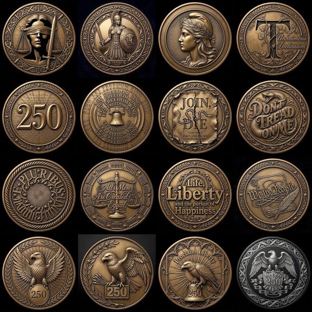 US Anniversary Crest Challenge Coin Laser Engraving Depth Map, Vintage PNG