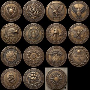 US Anniversary Crest Challenge Coin Laser Engraving Depth Map, Vintage PNG