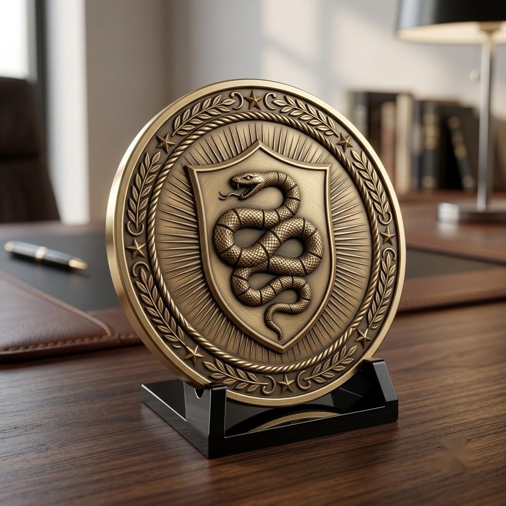 US Anniversary Crest Challenge Coin Laser Engraving Depth Map, Vintage PNG