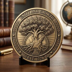 US Anniversary Crest Challenge Coin Laser Engraving Depth Map, Vintage PNG