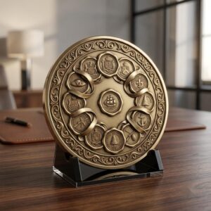 US Anniversary Crest Challenge Coin Laser Engraving Depth Map, Vintage PNG