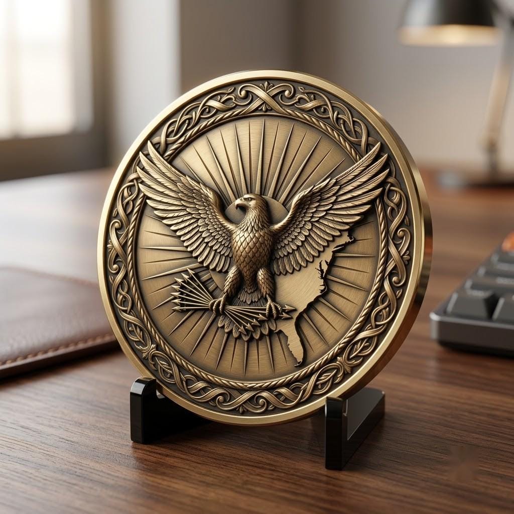 US Anniversary Crest Challenge Coin Laser Engraving Depth Map, Vintage PNG