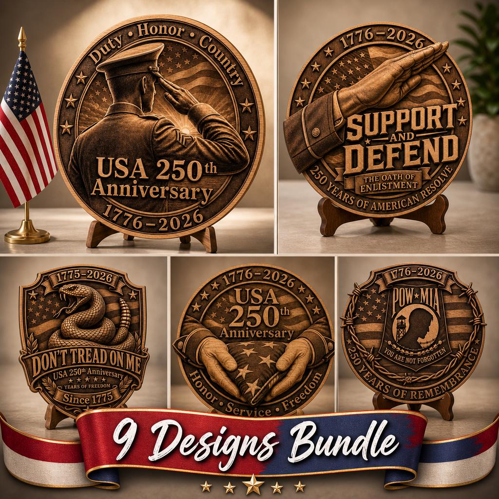 USA 250th Anniversary 3D Illusion File, Patriotic Military Plaque, Wood Sign Bundle