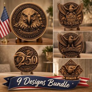 USA 250th Anniversary Bald Eagle 3D Illusion PNG, Wood Plaque Engraving File