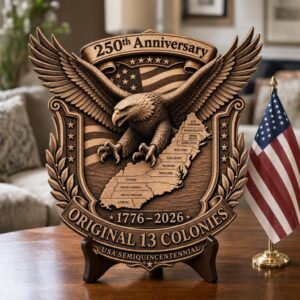 USA 250th Anniversary Bald Eagle 3D Illusion PNG, Wood Plaque Engraving File