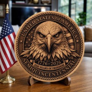 USA 250th Anniversary Bald Eagle 3D Illusion PNG, Wood Plaque Engraving File