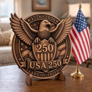USA 250th Anniversary Bald Eagle 3D Illusion PNG, Wood Plaque Engraving File