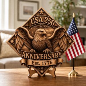 USA 250th Anniversary Bald Eagle 3D Illusion PNG, Wood Plaque Engraving File