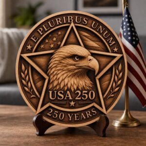 USA 250th Anniversary Bald Eagle 3D Illusion PNG, Wood Plaque Engraving File