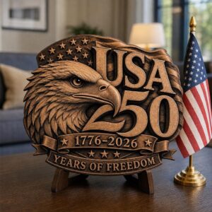 USA 250th Anniversary Bald Eagle 3D Illusion PNG, Wood Plaque Engraving File
