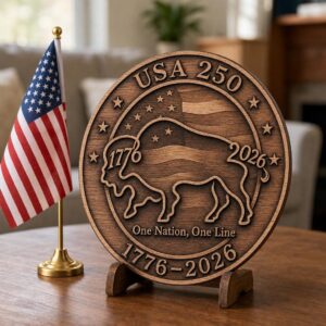 USA 250th Anniversary Bison Laser File, 3D Illusion Wooden Plaque, PNG Bundle