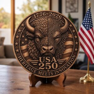 USA 250th Anniversary Bison Laser File, 3D Illusion Wooden Plaque, PNG Bundle
