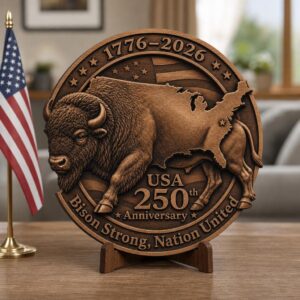 USA 250th Anniversary Bison Laser File, 3D Illusion Wooden Plaque, PNG Bundle