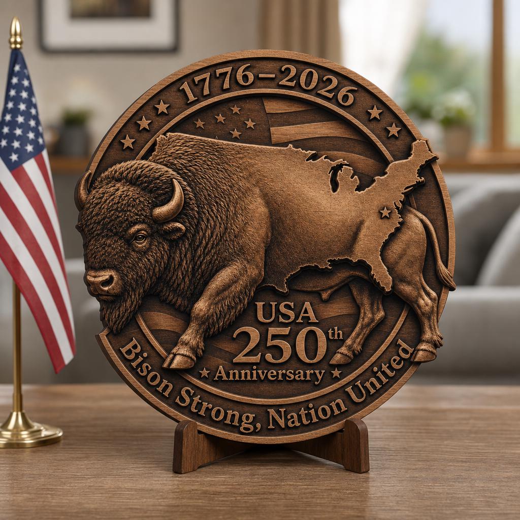 USA 250th Anniversary Bison Laser File, 3D Illusion Wooden Plaque, PNG Bundle
