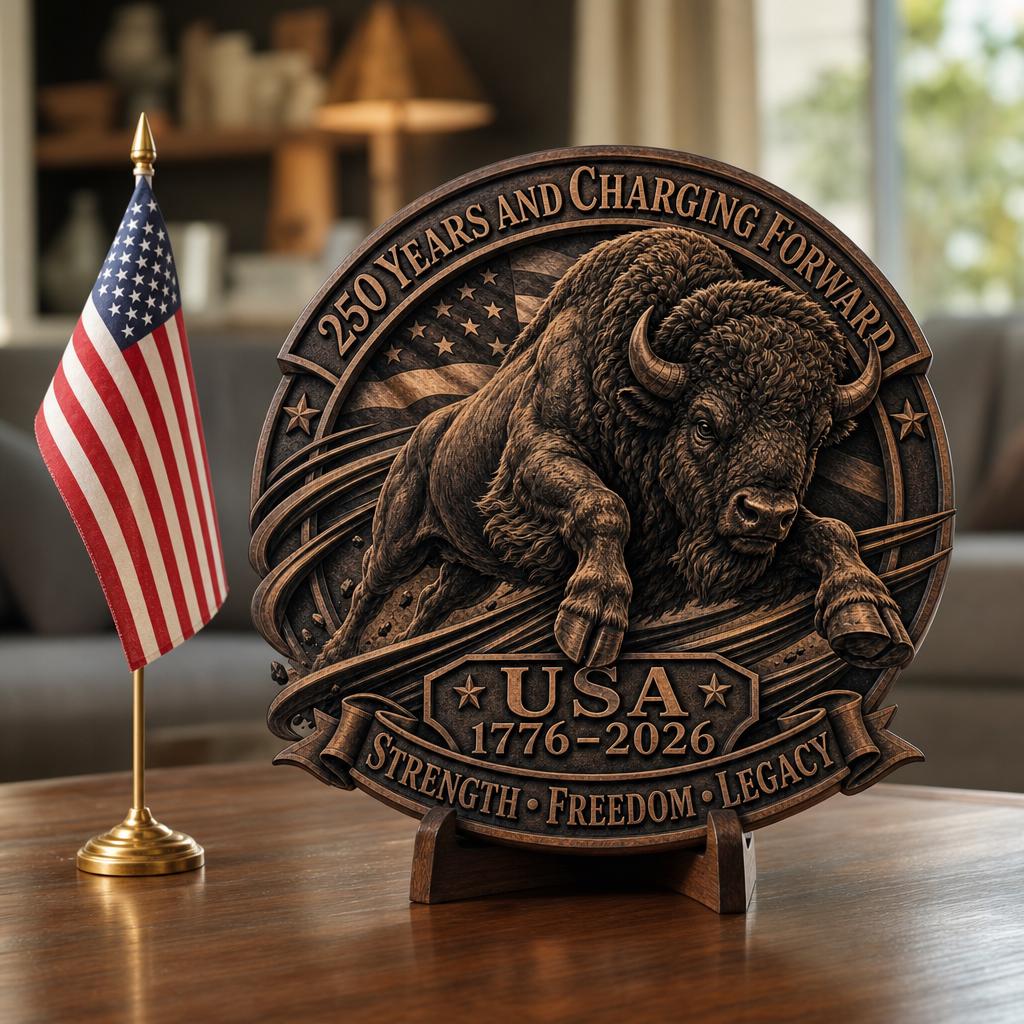 USA 250th Anniversary Bison Laser File, 3D Illusion Wooden Plaque, PNG Bundle