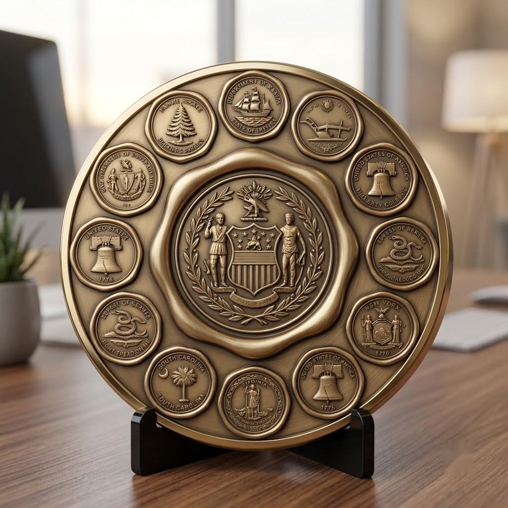 USA 250th Anniversary Challenge Coin Laser File, 13 Colonies 3D Map