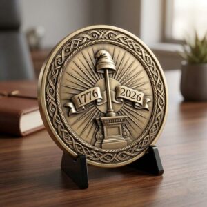 USA 250th Anniversary Coin Depth Map, 3D Relief Laser Design, Vintage Wreath