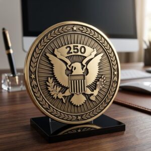 USA 250th Anniversary Coin Depth Map, 3D Relief Laser Design, Vintage Wreath